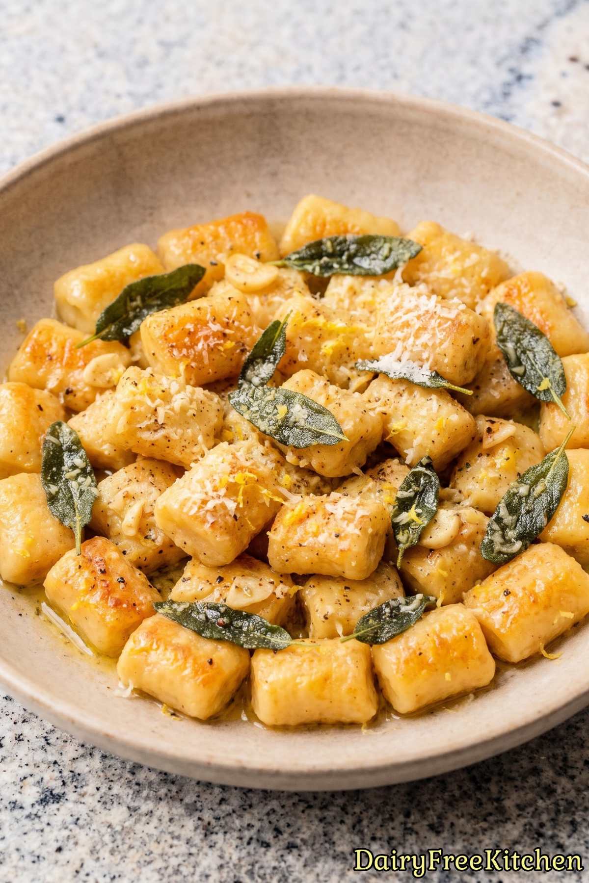 Rustic dairy free potato gnocchi in butter