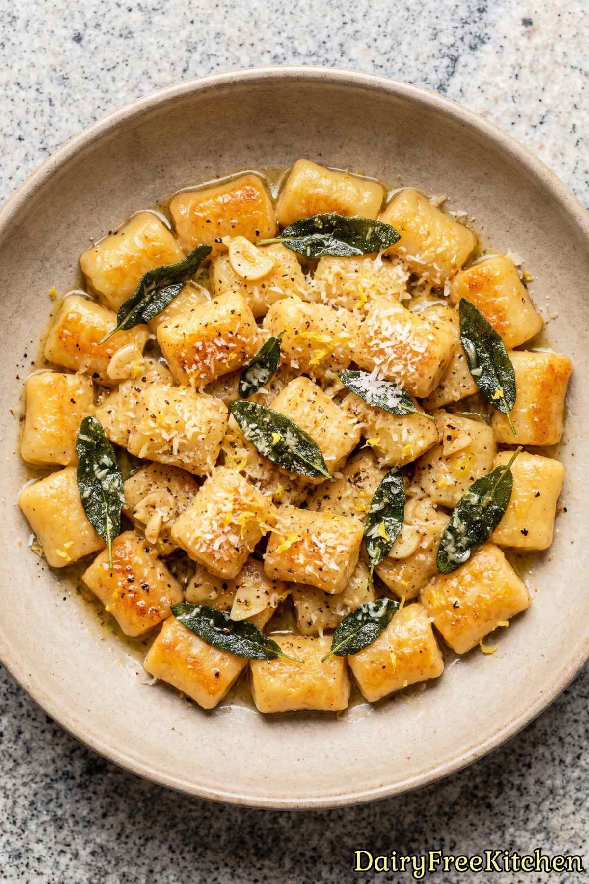 Dairy free potato gnocchi with crisp sage