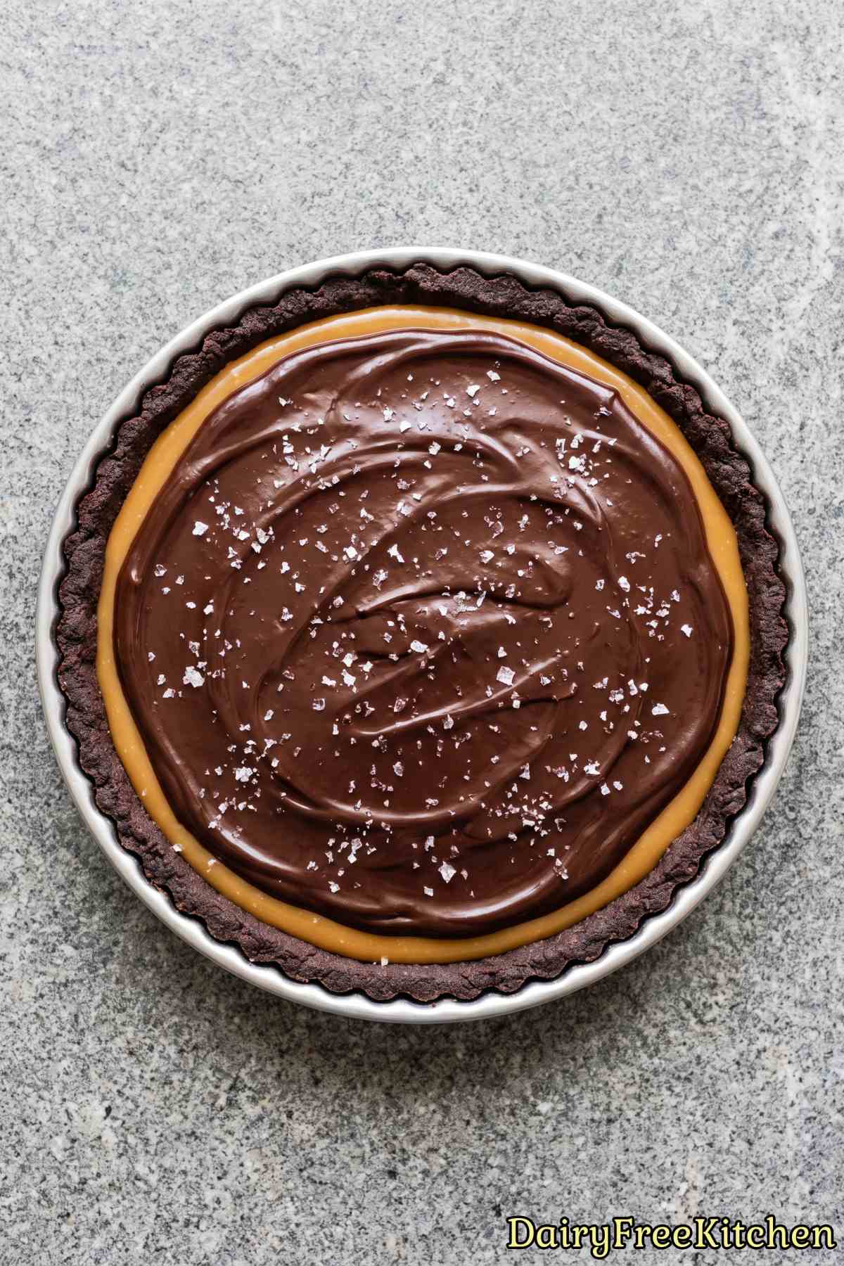 Rich dairy free chocolate caramel tart