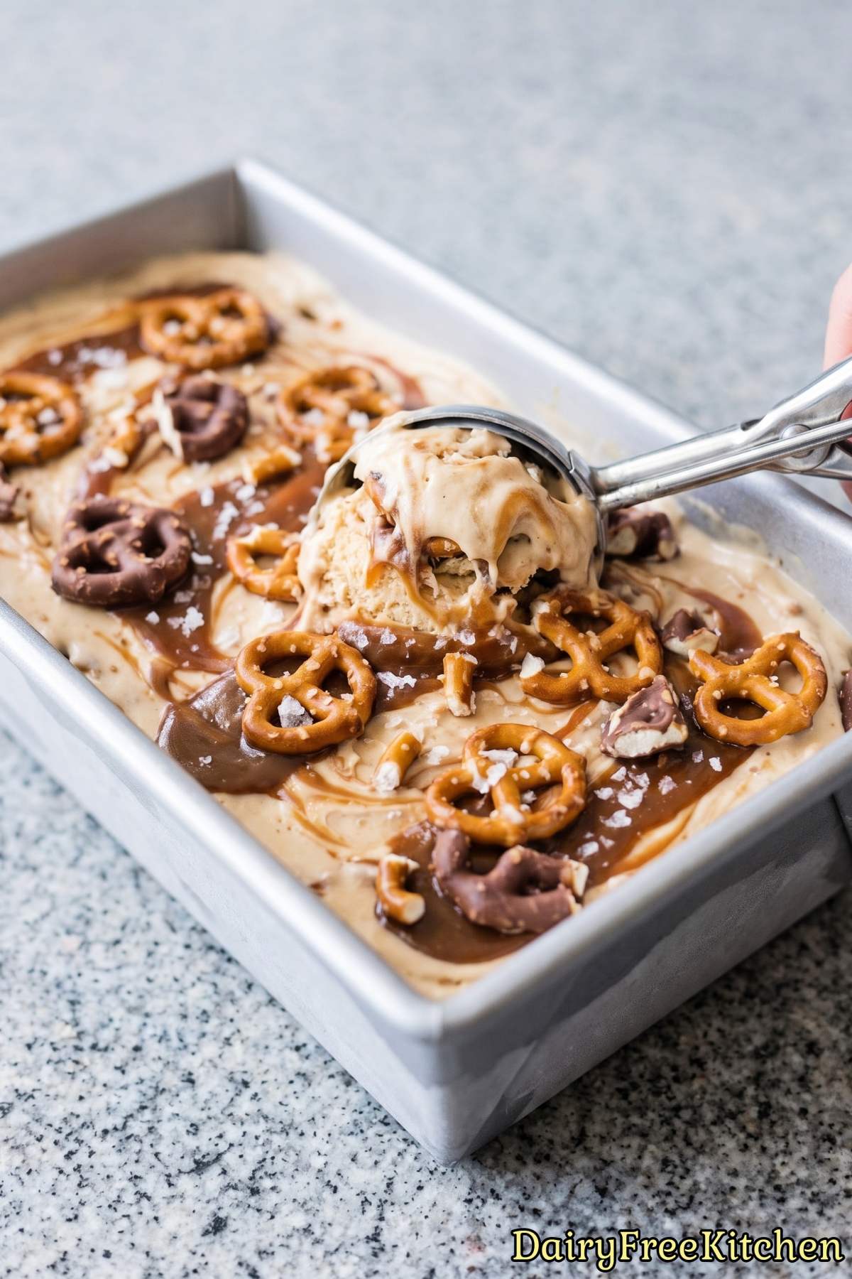Sweet and salty vegan pretzel ice cream