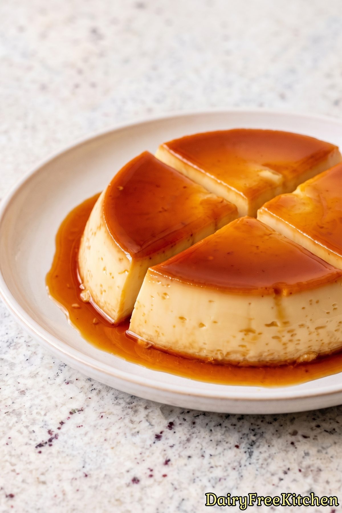 Dairy free vanilla flan with sweet caramel sauce