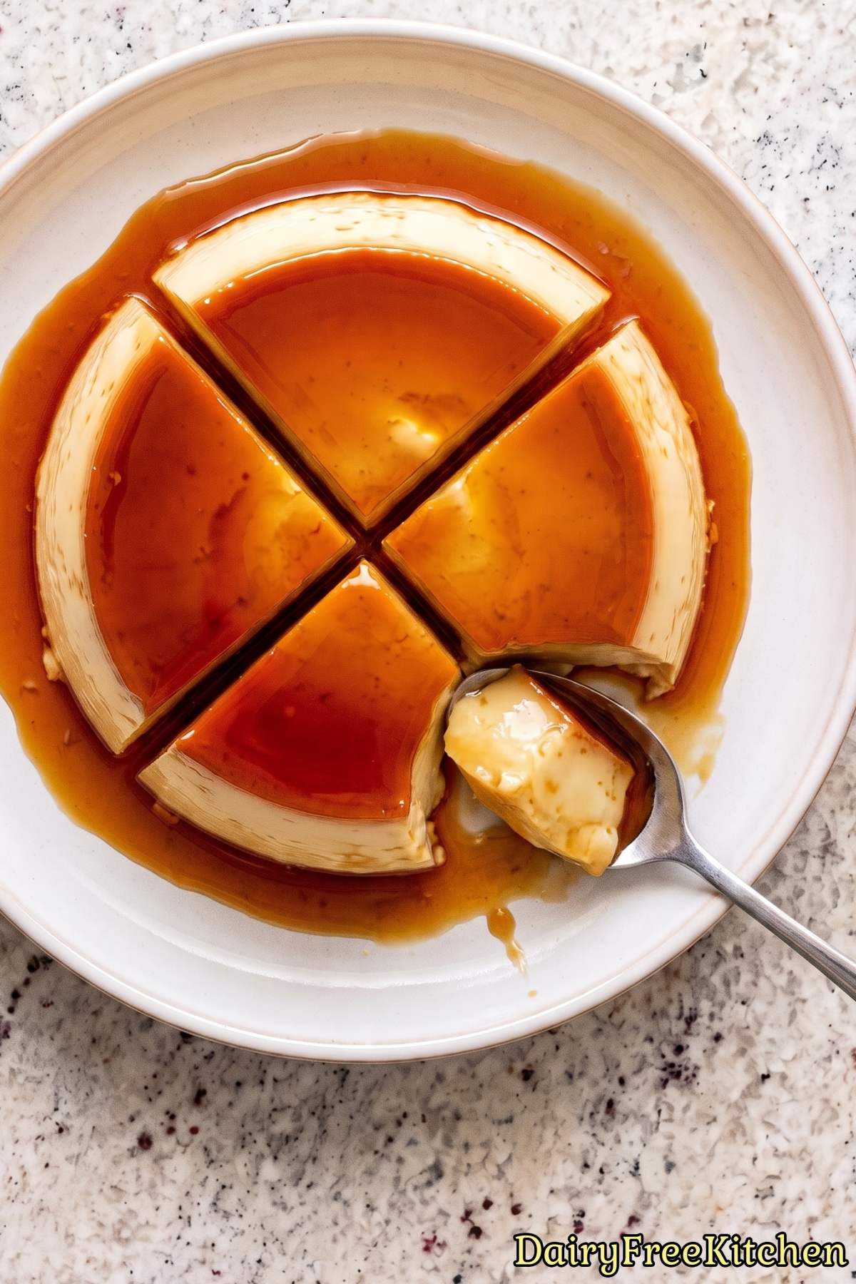 Smooth dairy free vanilla custard flan