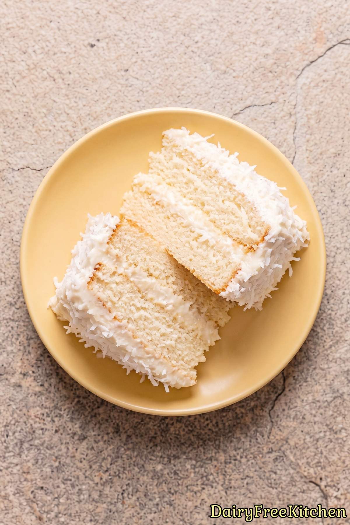Dairy free coconut cake covered in flakes