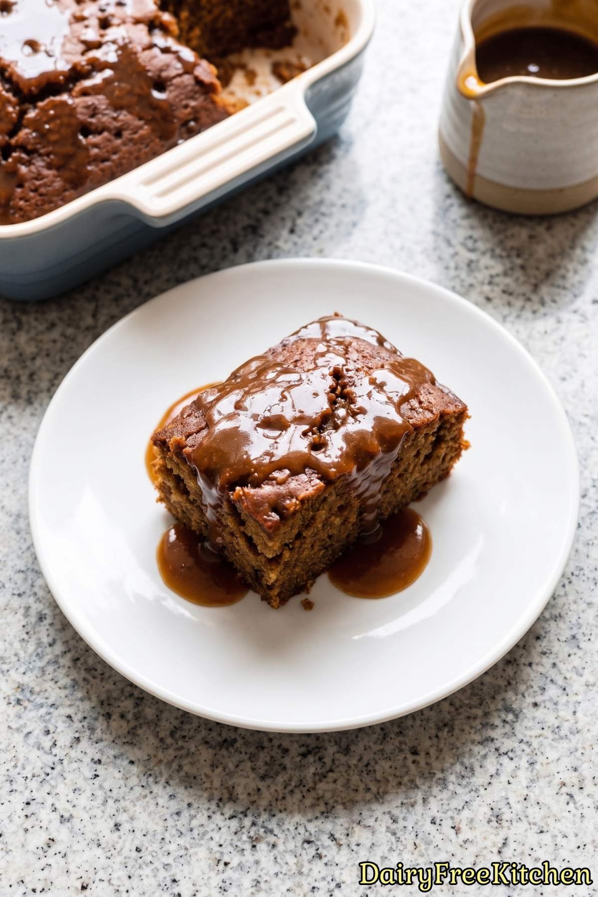 Warm dairy free sticky toffee pudding