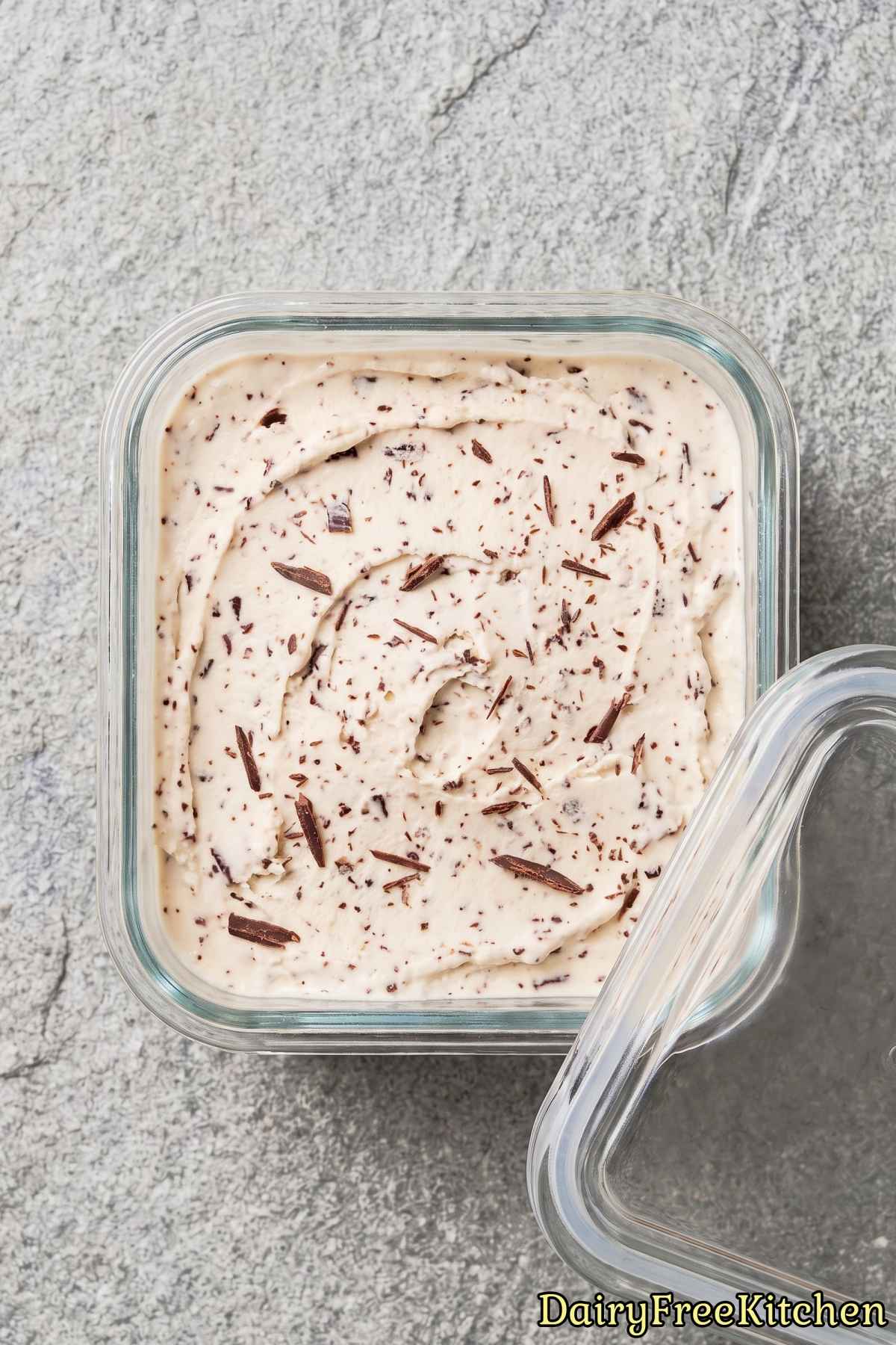 Scoop of dairy free stracciatella gelato