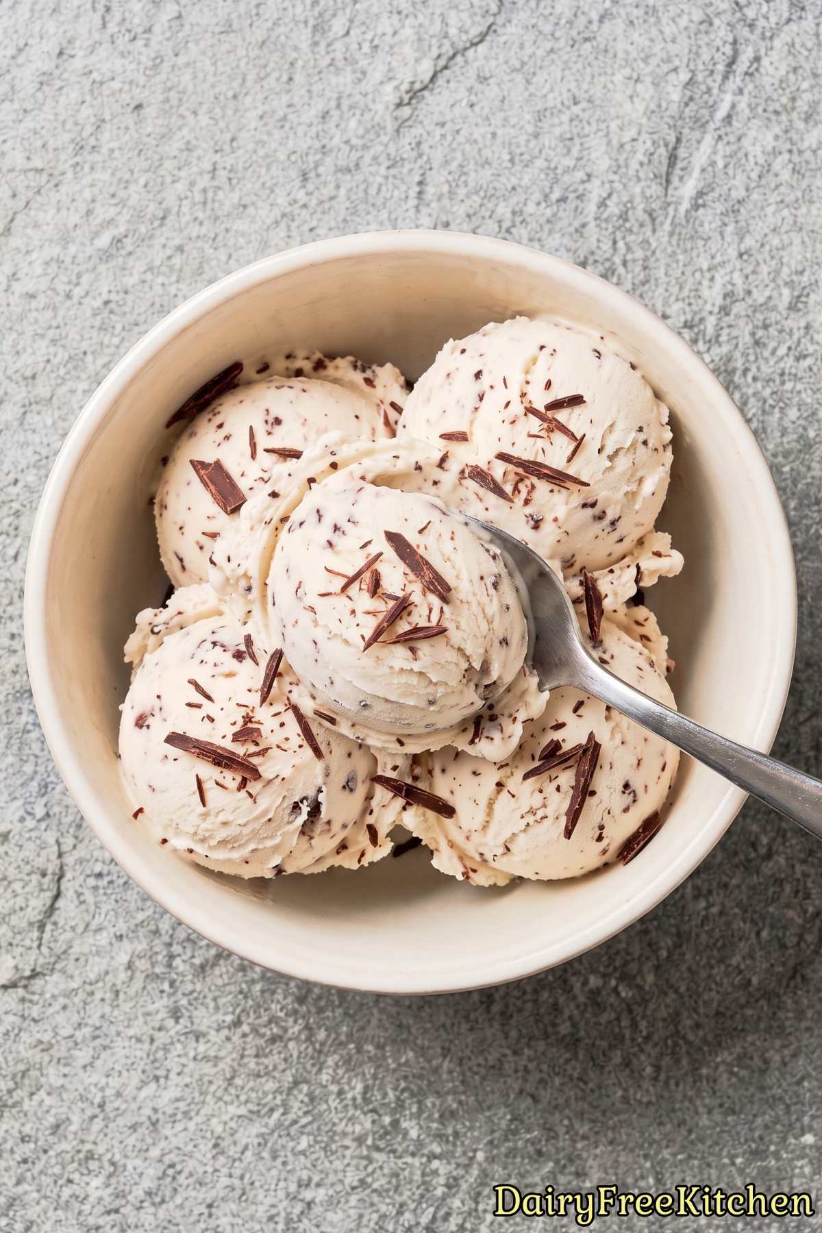 Dairy free stracciatella gelato close up