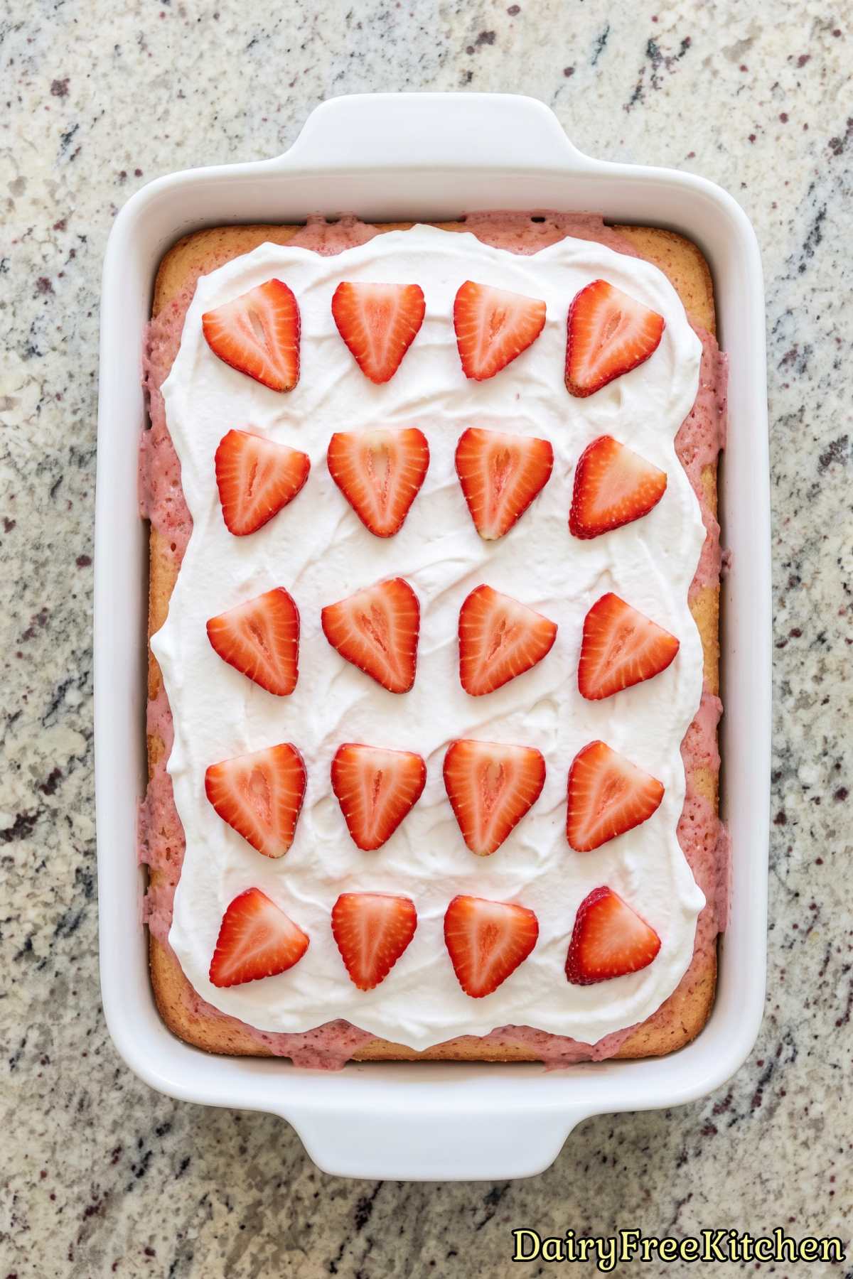 Strawberry tres leches cake slice