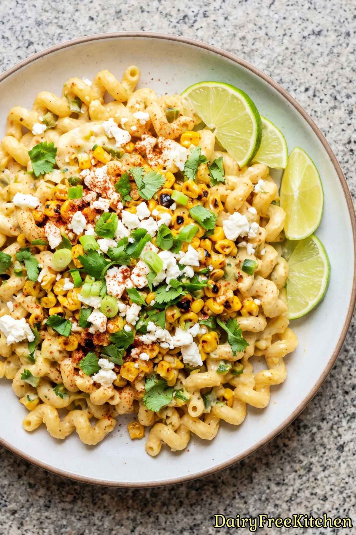 Creamy dairy free street corn pasta bowl