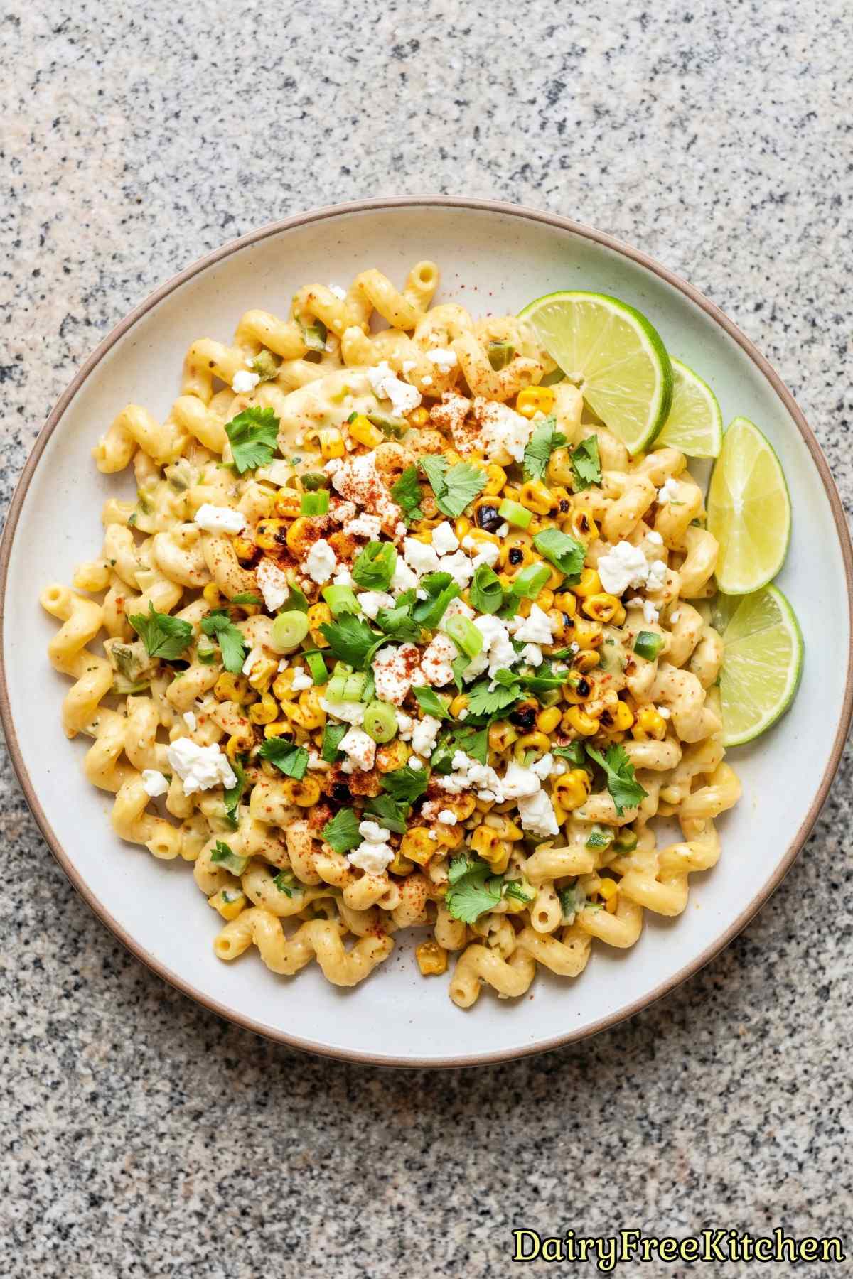 Easy dairy free street corn pasta dish