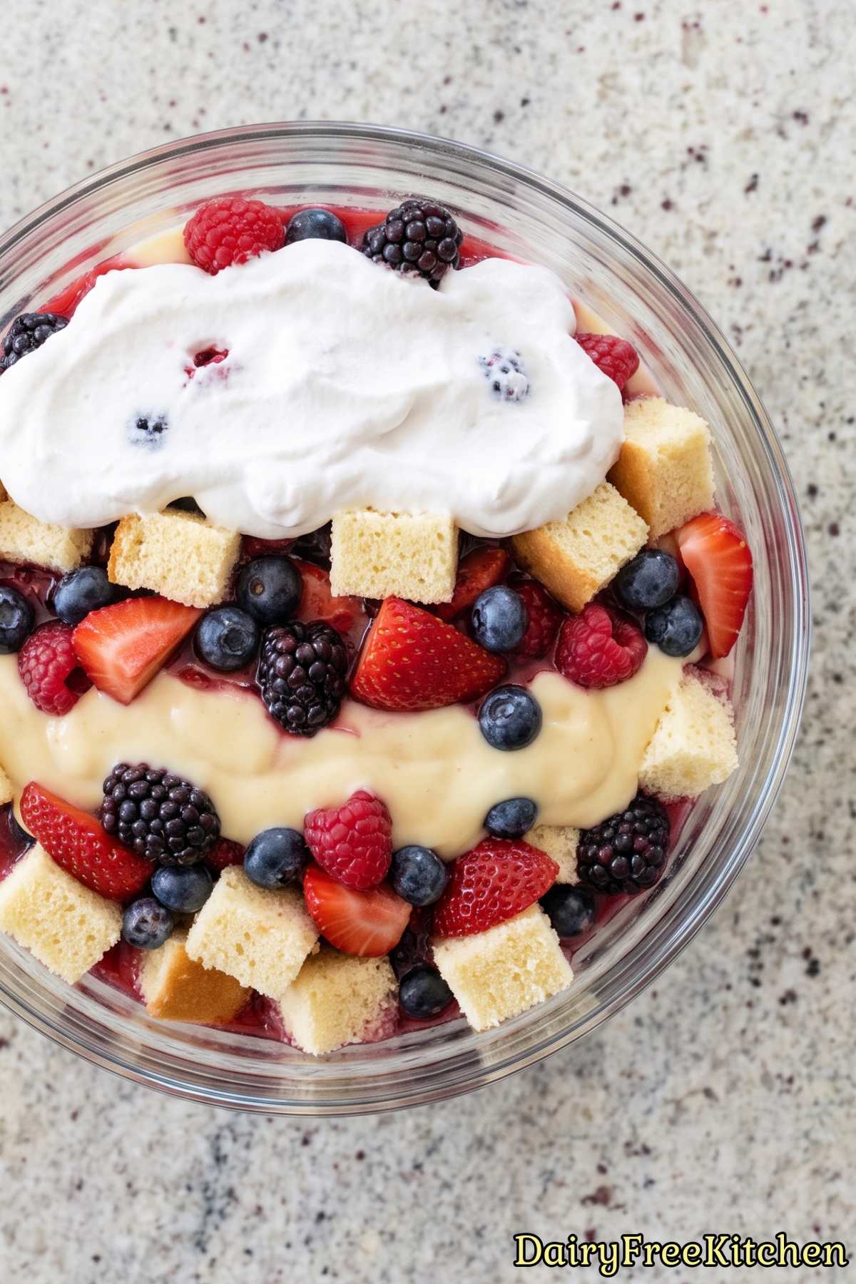 Creamy dairy free berry trifle