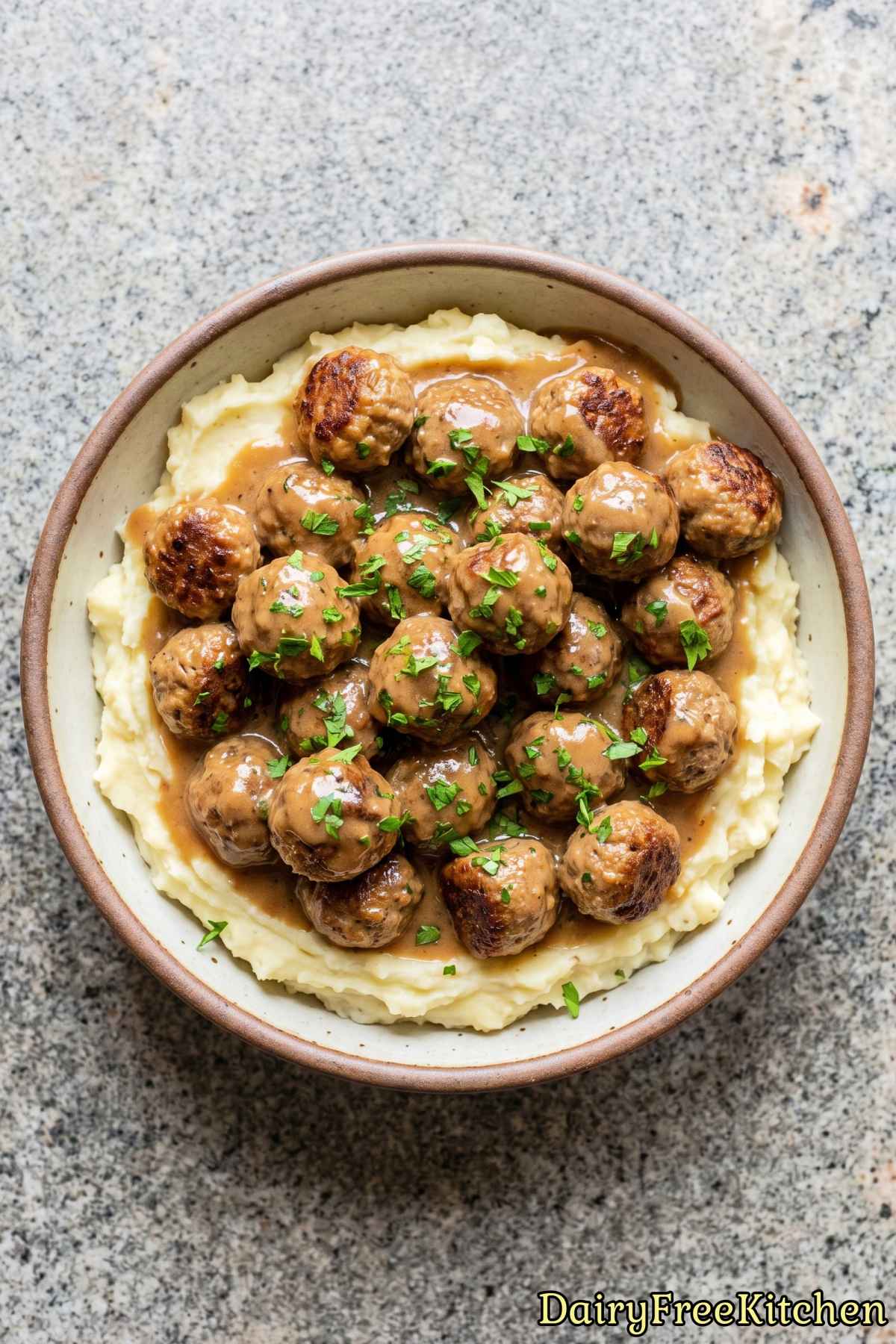 Hearty plate of dairy free Swedish meatballs