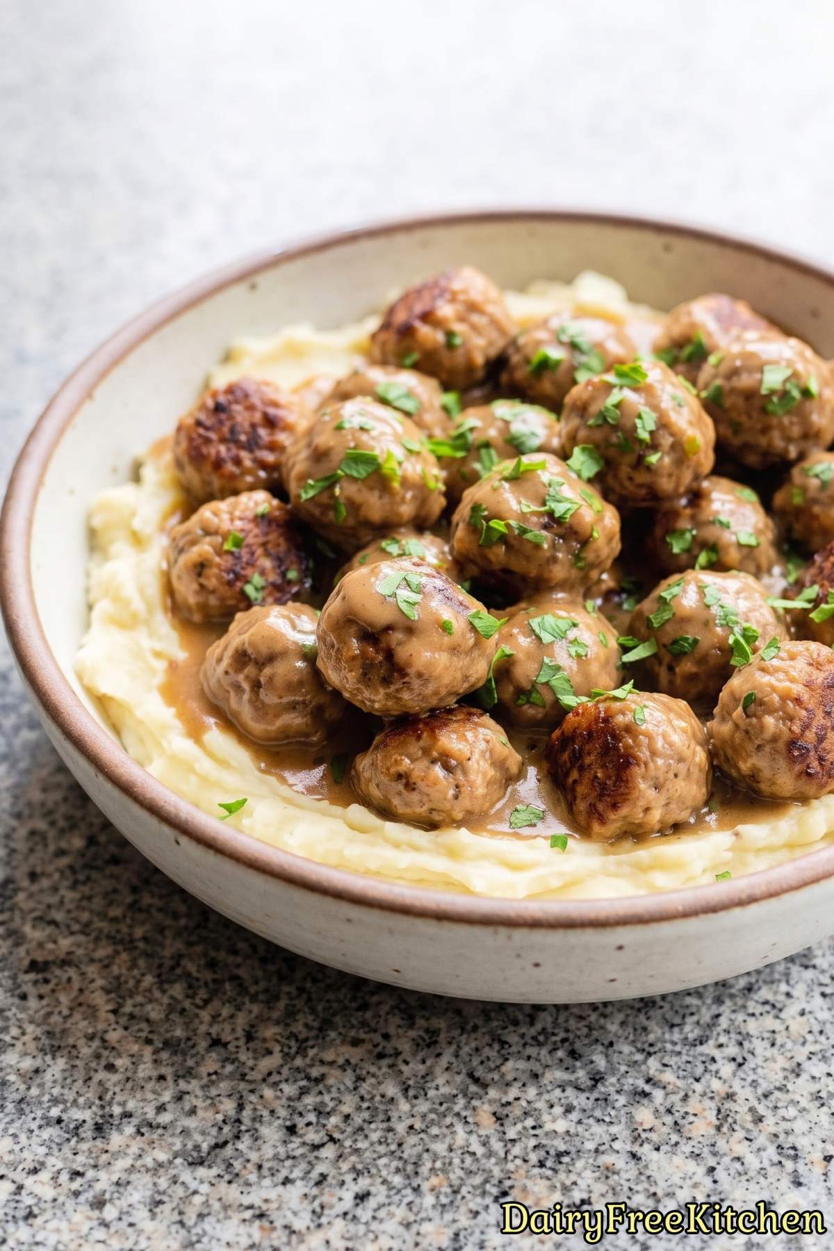 Savory dairy free Swedish meatballs in a pan