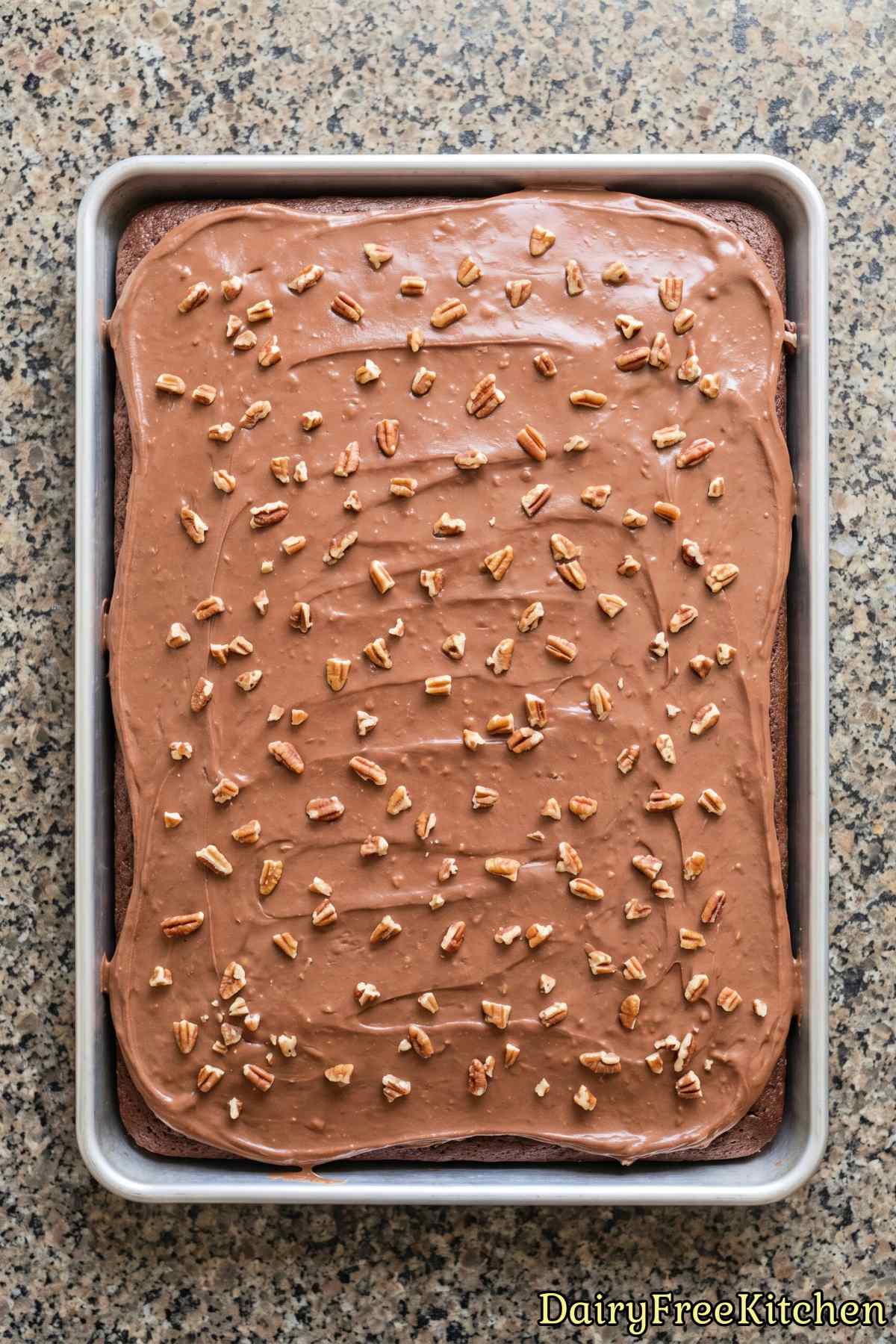 Slice of dairy free Texas sheet cake