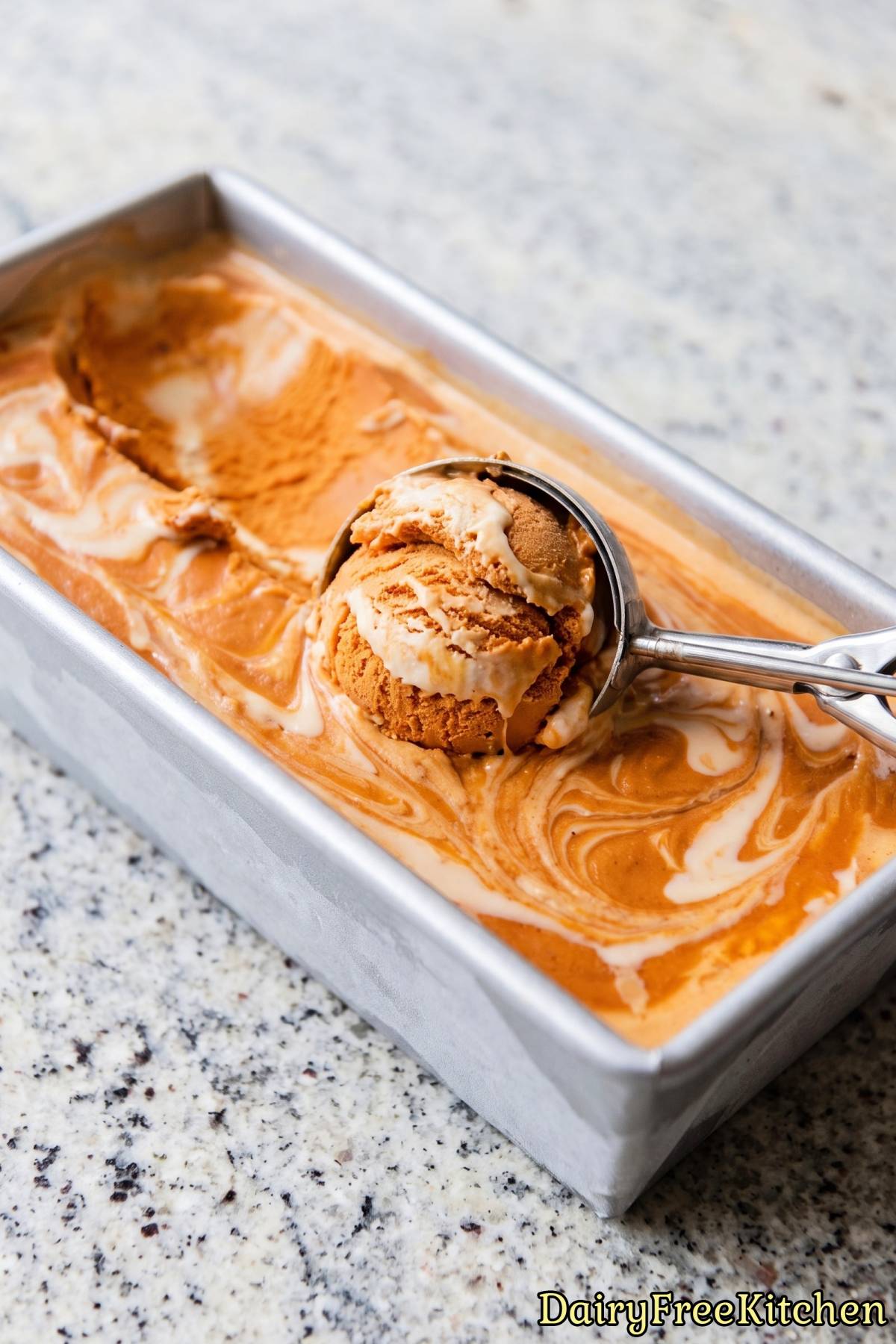 Scoop of dairy free Thai tea ice cream