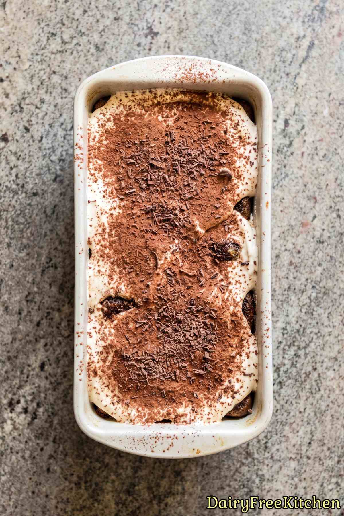 Dairy free tiramisu ice cream with cocoa