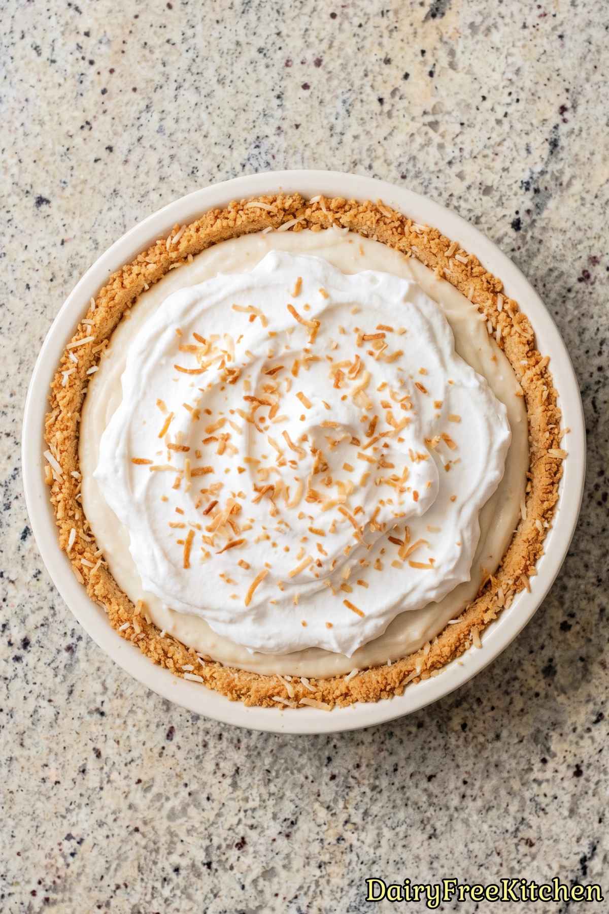 Dairy free coconut pie with toasted flakes