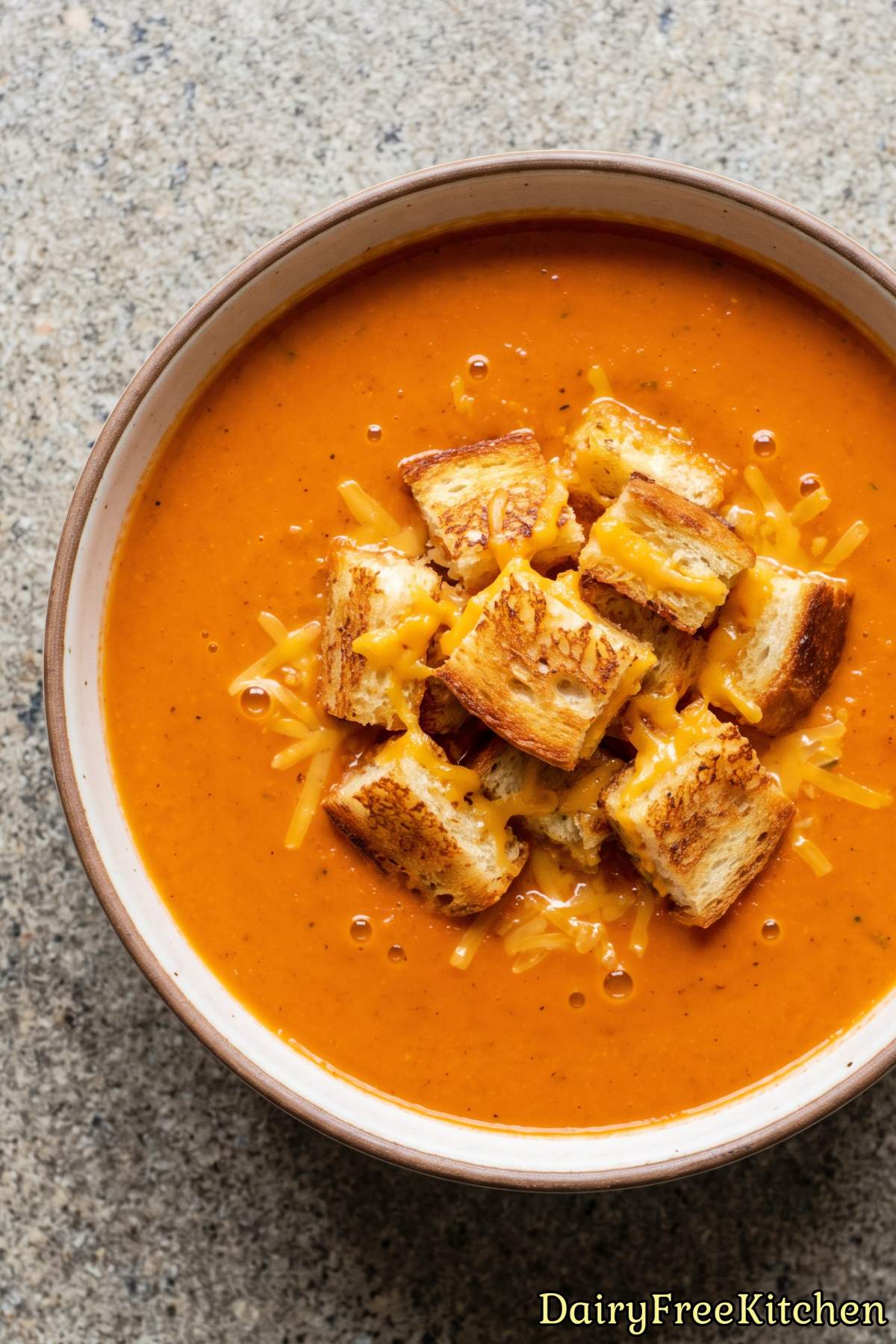 Warm tomato basil soup with grilled cheese