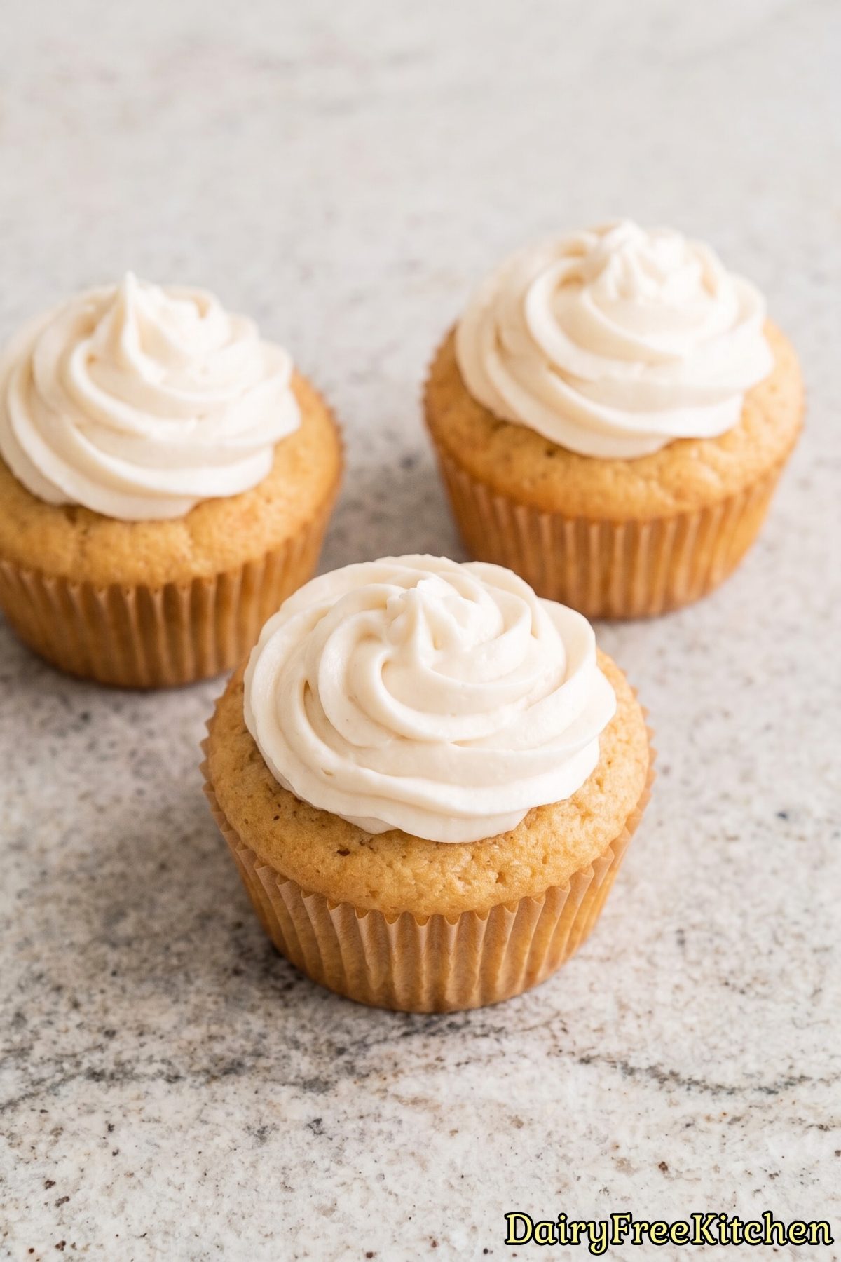 Soft vanilla cupcakes with dairy free frosting
