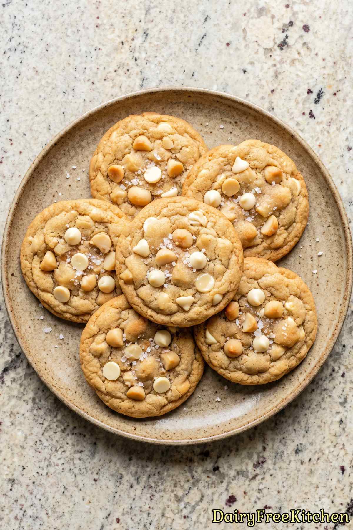 Plate of fresh white chocolate cookies