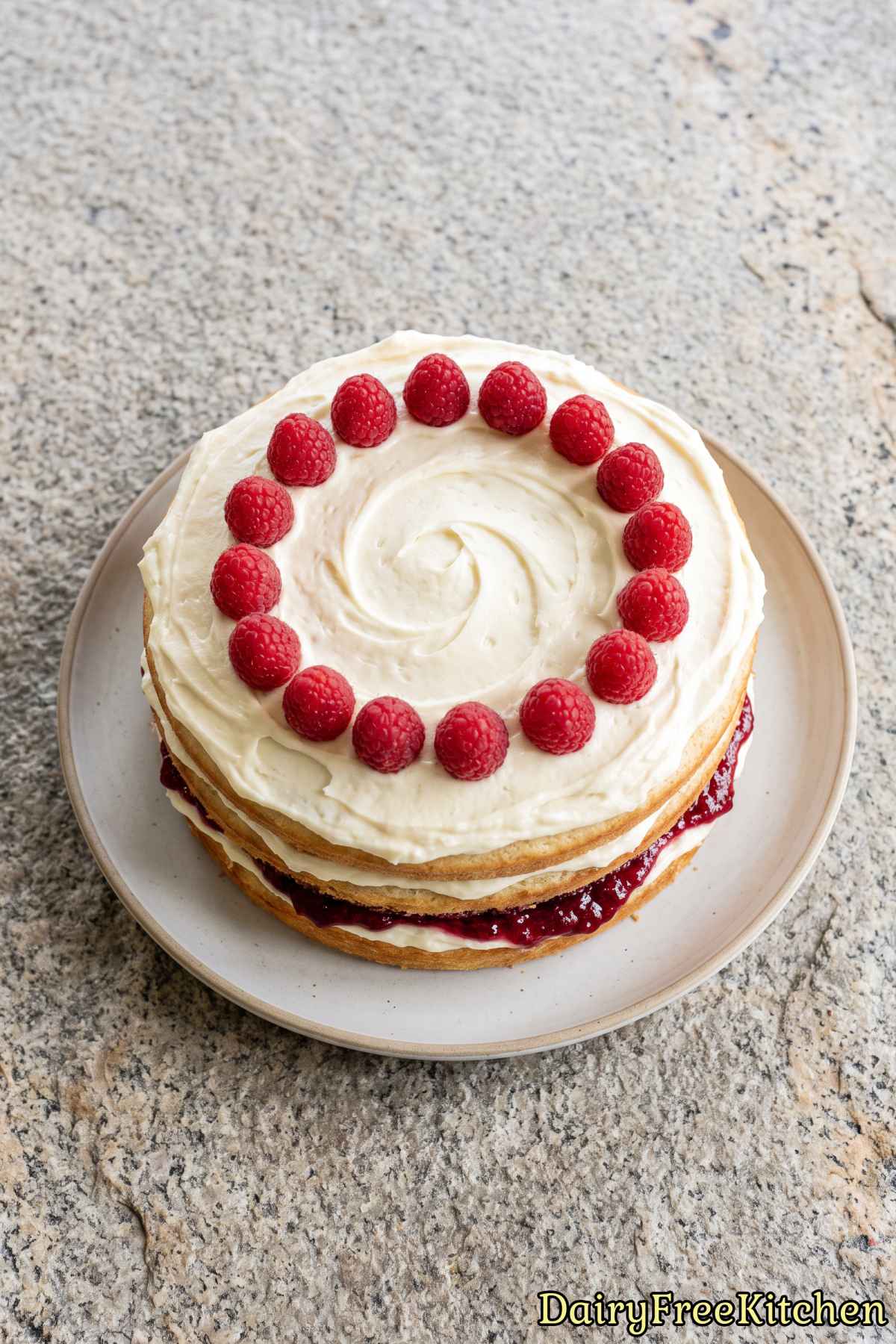 Lovely dairy free white chocolate raspberry cake