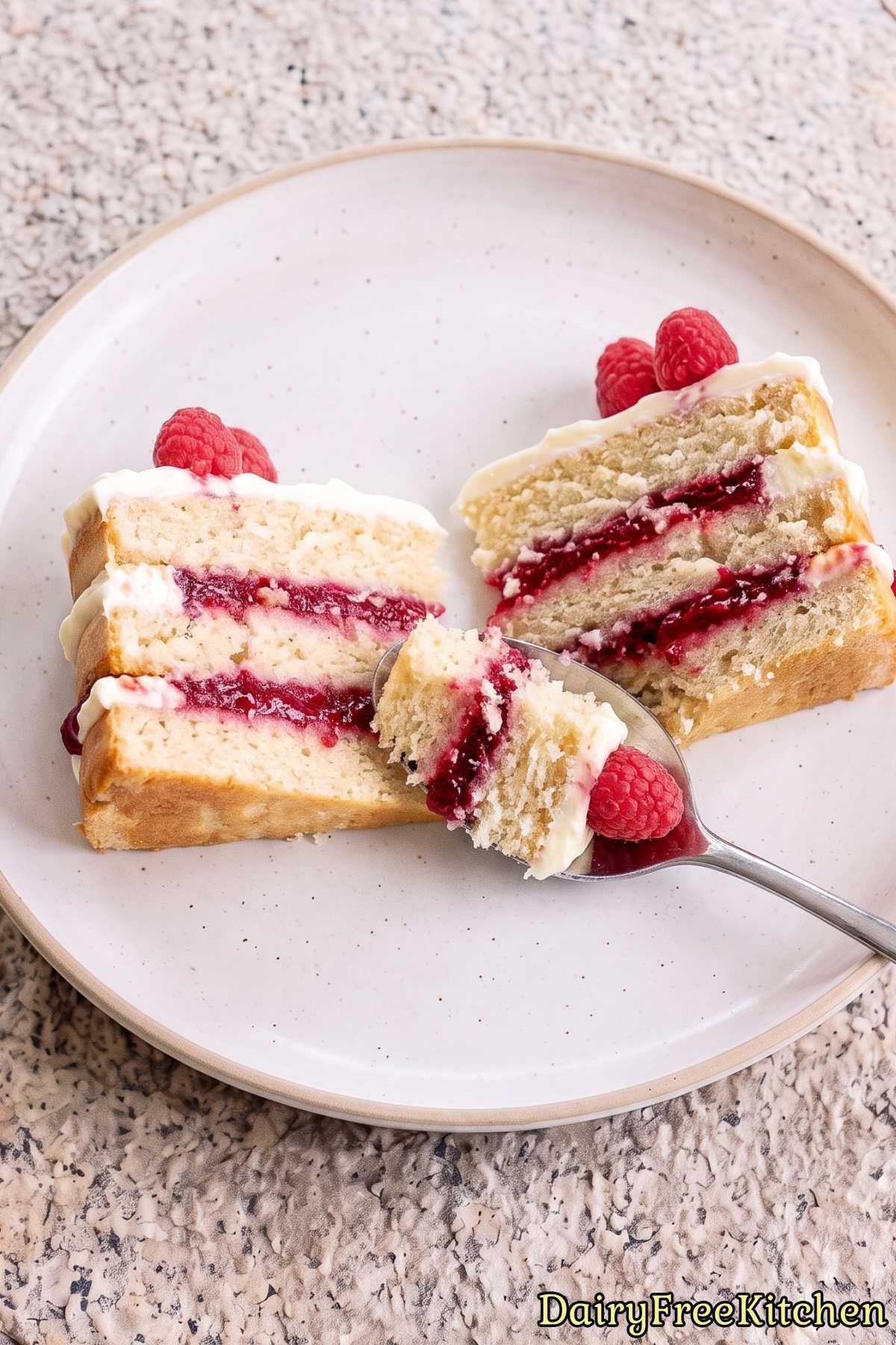 Creamy dairy free white chocolate raspberry cake