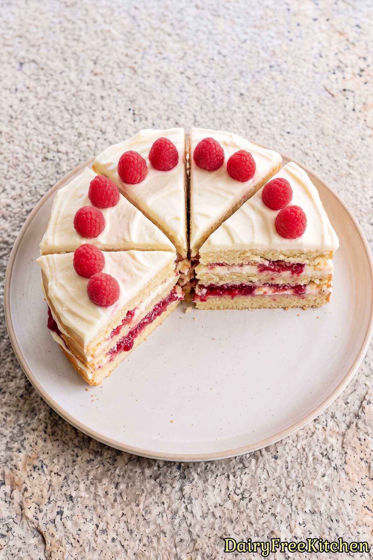 Simple dairy free white chocolate raspberry cake