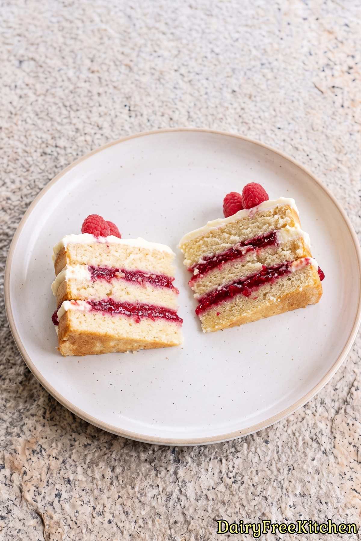 Dairy free white chocolate raspberry cake slice