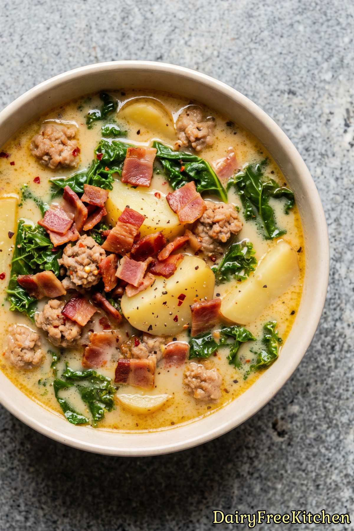 Fresh dairy free zuppa toscana with sausage