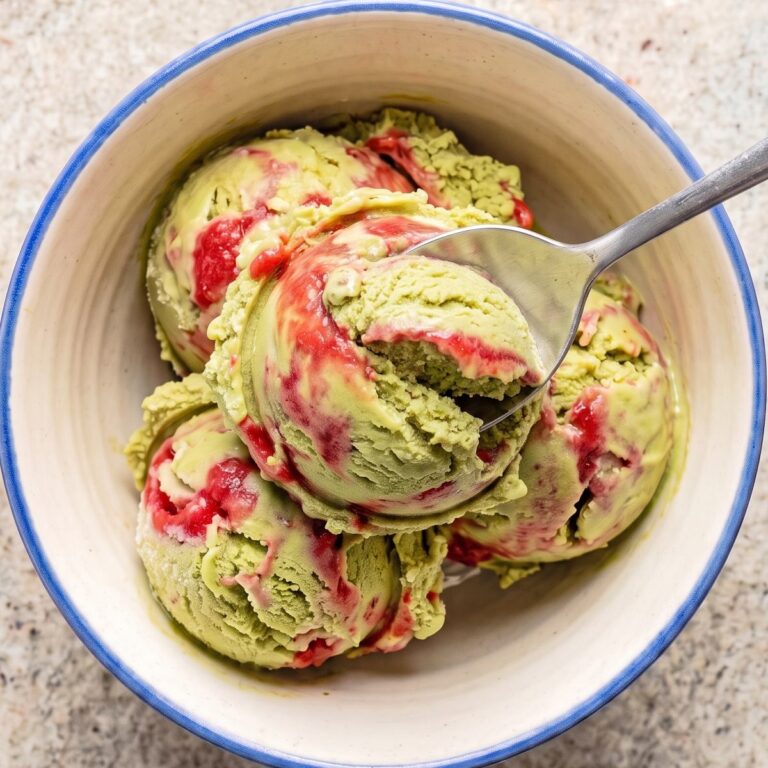 Dairy Free Matcha Strawberry Swirl Ice Cream